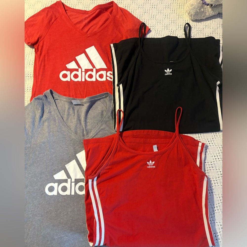 Adidas Package, women’s v neck T-shirts Red & Gray and Tank dresses Black & Red.